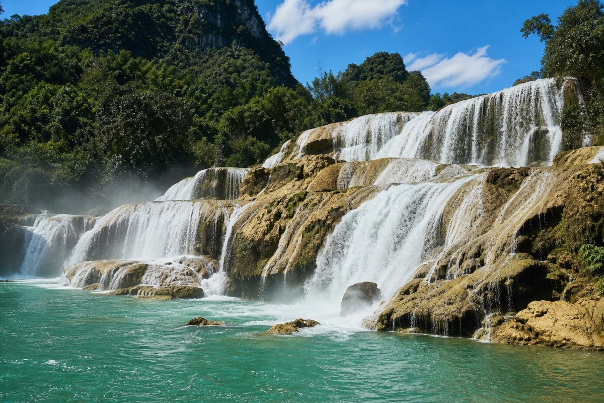 Ban Gioc Waterfall in Cao Bang province, a common extension beyond the Ha Giang Loop